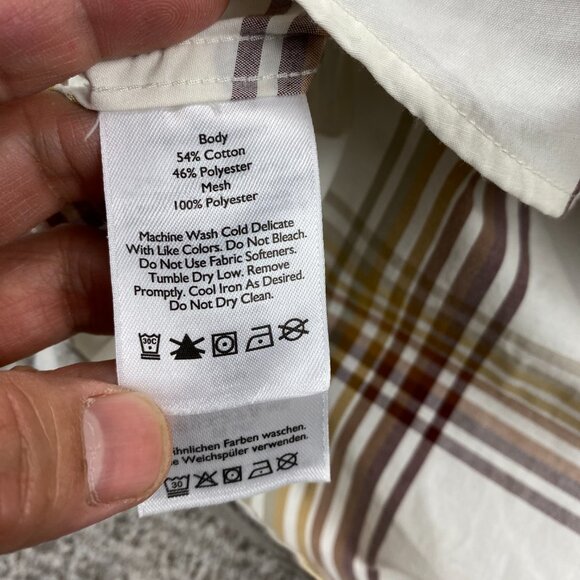 Eddie Bauer Plaid Shirt Men Medium M Brown Button Down Long Sleeve Polo Preppy - Picture 6 of 10